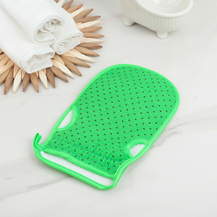 Мочалка-варежка массажная 22х13 см "Конфетти", хлопок, цвет МИКС