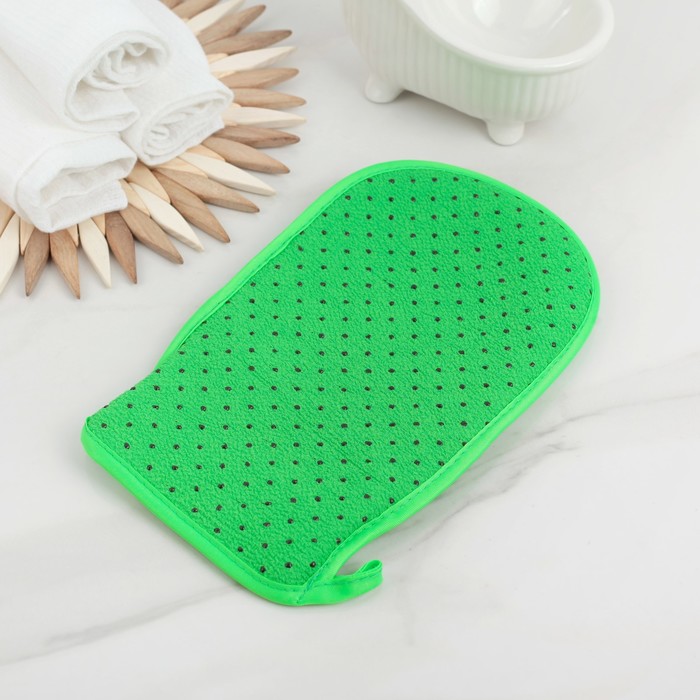 Мочалка-варежка массажная 22х13 см "Конфетти", хлопок, цвет МИКС