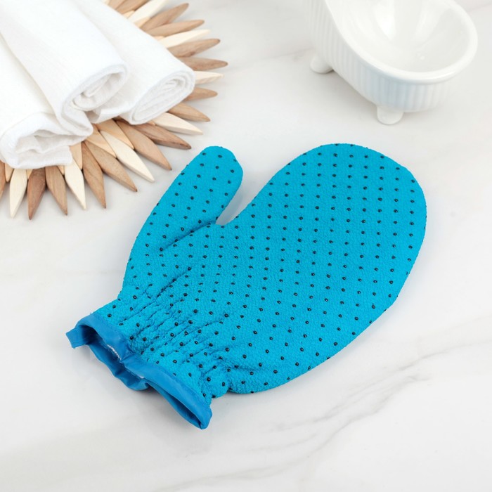 Мочалка-варежка массажная 21,5х16 см "Конфетти", хлопок, цвет МИКС