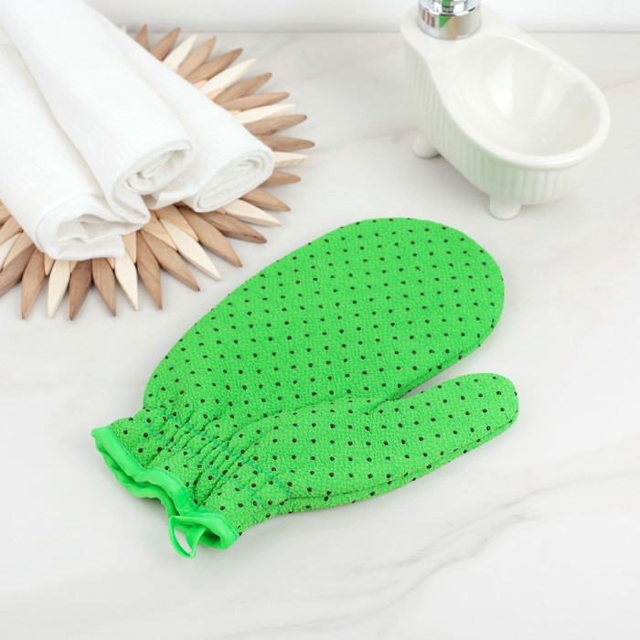 Мочалка-варежка массажная 21,5х16 см "Конфетти", хлопок, цвет МИКС