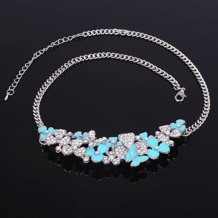 Колье "Цветы" весеннее настроение, цвет бело-голубой в серебре