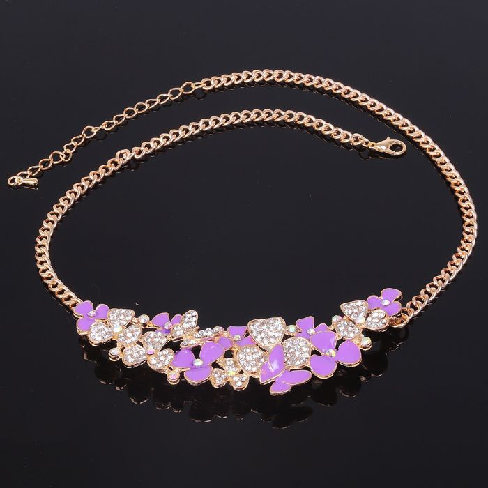 Колье "Цветы" весеннее настроение, цвет сиренево-белый в золоте