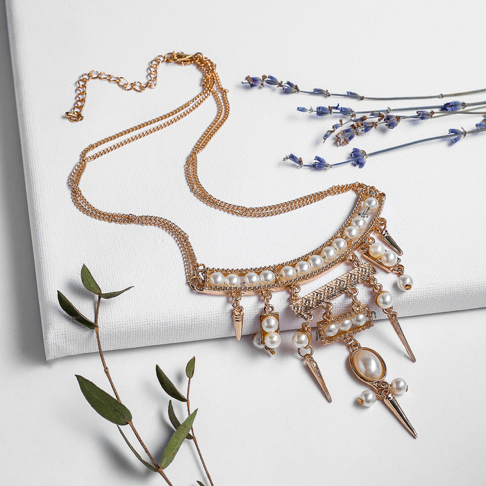 Колье "Жемчужина", индейский стиль, цвет белый в золоте