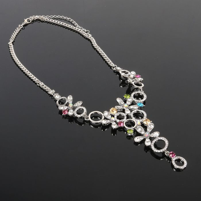 Колье "Цветочный сад", цветное в серебре