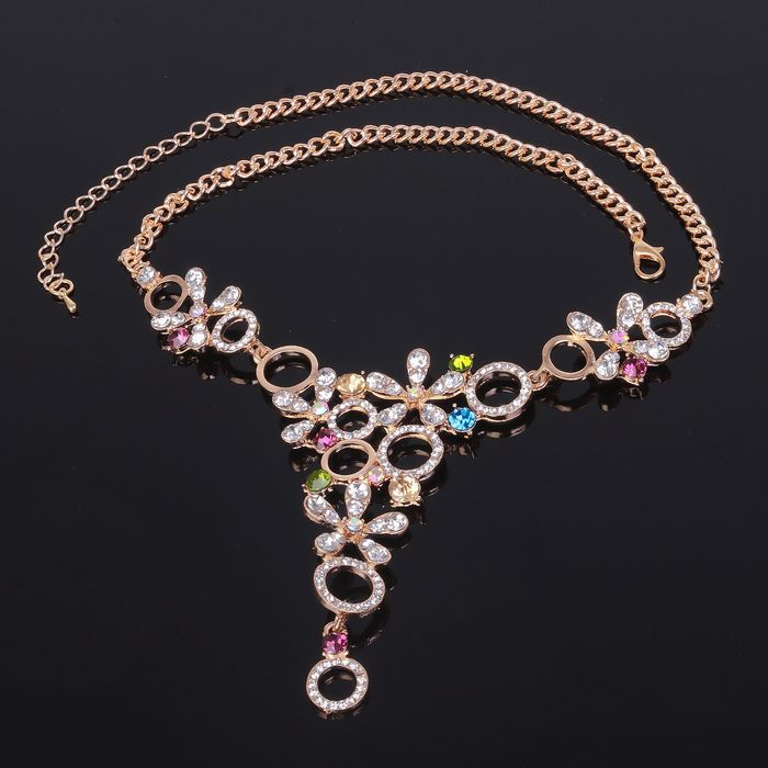 Колье "Цветочный сад", цветное в золоте