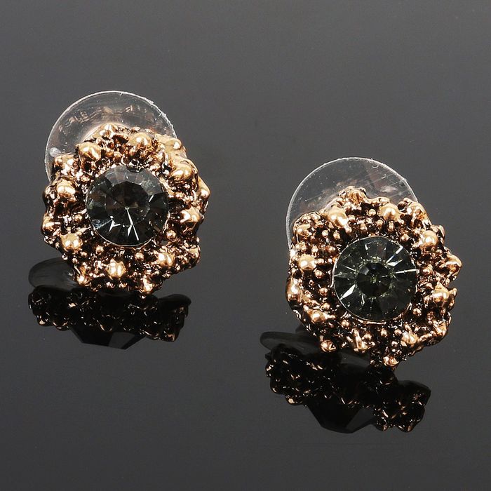 Набор 3 предмета: серьги, колье, браслет "Цветочный стиль", цвет розово-серый в чернёном золоте 18