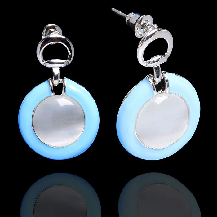 Серьги "Круг" лоск, цвет бело-голубой в золоте