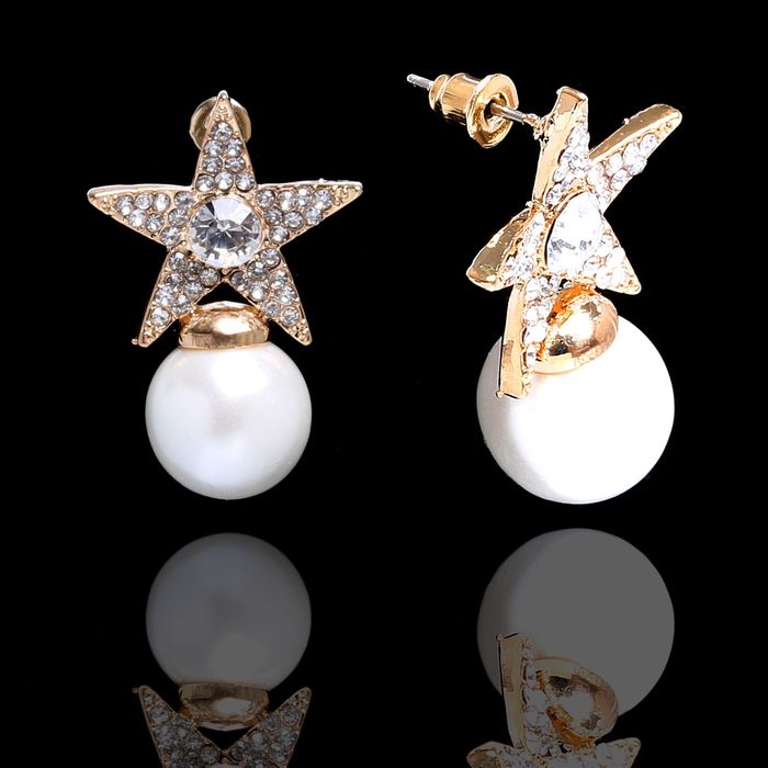 Серьги с жемчугом "Звезда Голливуда", цвет белый в золоте