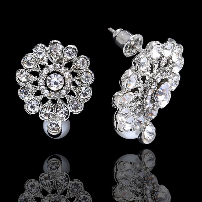 Серьги с жемчугом "Цветок" роскошный, цвет белый в серебре