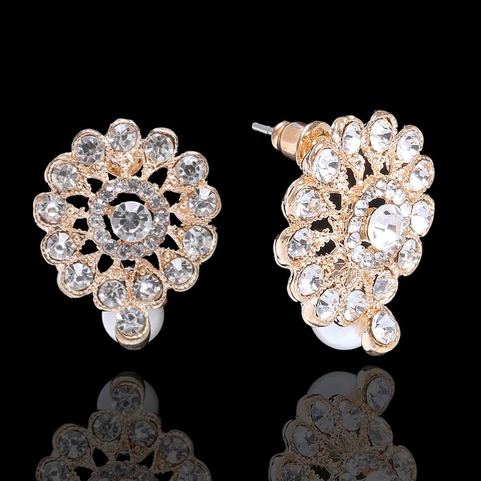 Серьги с жемчугом "Цветок" роскошный, цвет белый в золоте