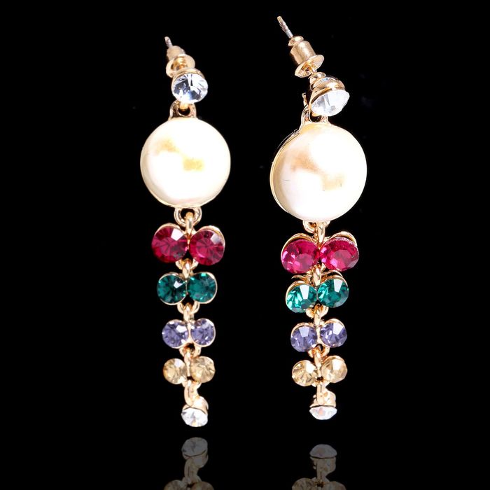 Серьги с жемчугом "Каскад желаний", цветной в золоте