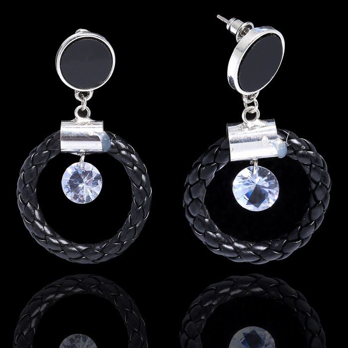 Серьги ассорти "Жгут", цвет чёрно-белый в серебре