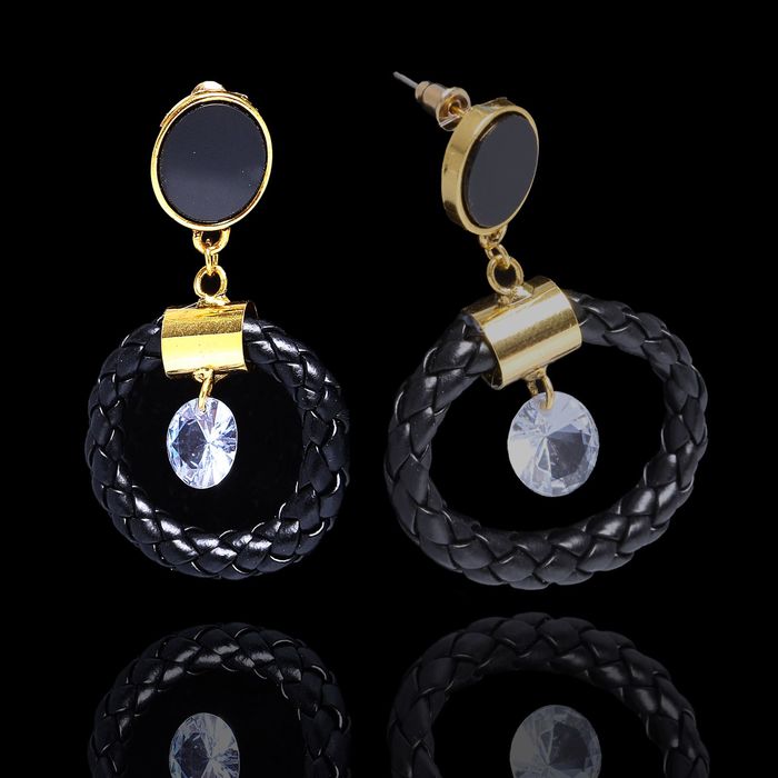 Серьги ассорти "Жгут", цвет чёрно-белый в чернёном золоте