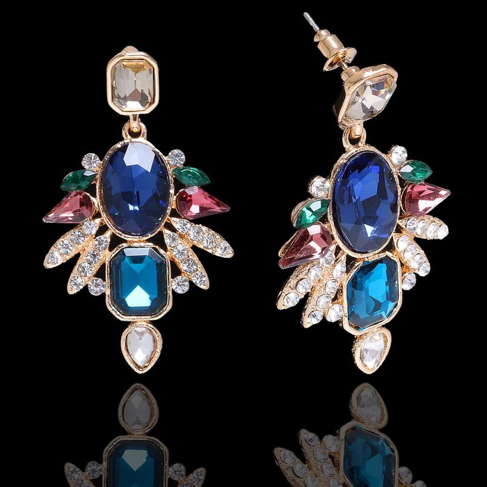 Серьги со стразами "Шик", цветные в золоте