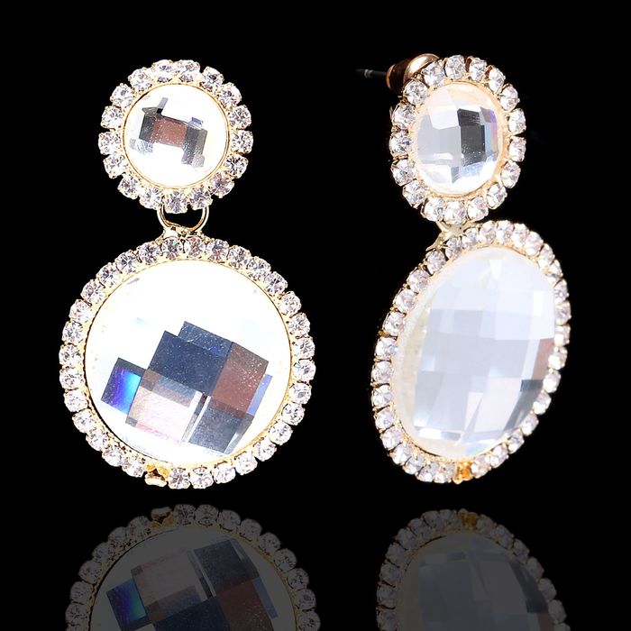 Серьги со стразами "Круги" деловая леди, цвет белый в золоте