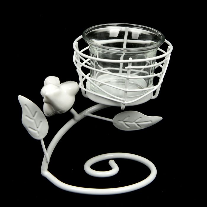 Подсвечник металл 1 свеча "Птичка на ветке" белый 12х11,5х7,5 см