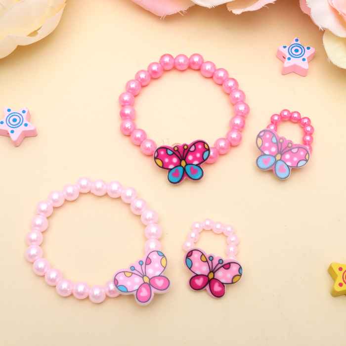 Набор детский "Выбражулька" 2 предмета: браслет, кольцо, бабочка с бусинками, цвет МИКС