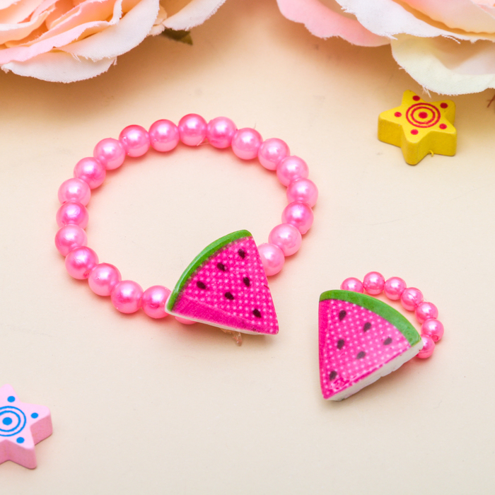 Набор детский "Выбражулька" 2 предмета: браслет, кольцо, арбузик, цвет МИКС