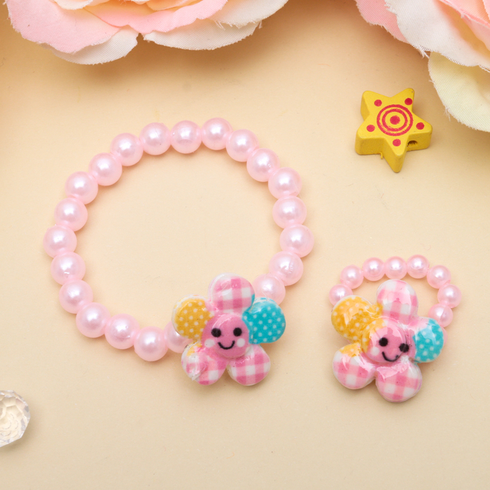 Набор детский "Выбражулька" 2 предмета: браслет, кольцо, цветочки веселые, цвет МИКС