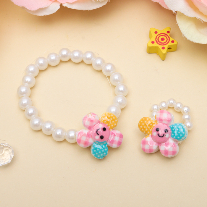 Набор детский "Выбражулька" 2 предмета: браслет, кольцо, цветочки веселые, цвет МИКС