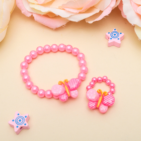 Набор детский 'Выбражулька' 2 предмета: браслет, кольцо, бабочки в горошек, цвет МИКС Ош