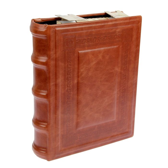 Фотоальбом на 200 фото "Классика" кожа,цвет светло-коричневый 31,5х26х7 см