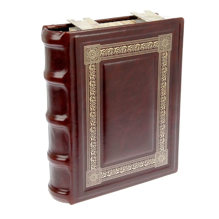 Фотоальбом на 200 фото "Классика" кожа,цвет коричневый с золотым тиснением 31,5х26х7 см