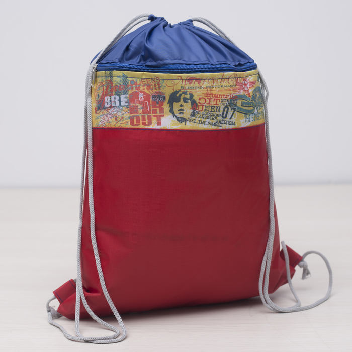 Мешок для обуви на шнурке, наружный карман, 1 отдел, МИКС