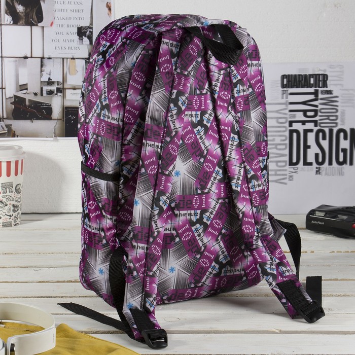 Рюкзак молодёжный на молнии, 1 отдел, 3 наружных кармана, цвет чёрный/фиолетовые