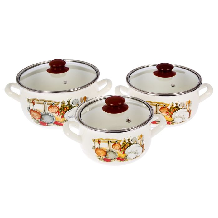 Набор кастрюль "Кухня", 3 шт: 2,1 л, 3,1 л, 4 л