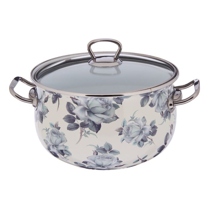 Кастрюля 4 л "Белая роза", со стеклянной крышкой