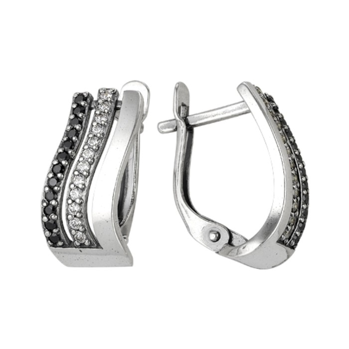 Серьги "Волны", посеребрение с оксидированием