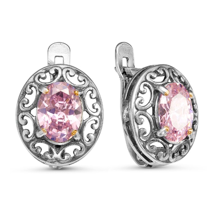 Серьги "Грациозные", посеребрение с оксидированием, цвет розовый