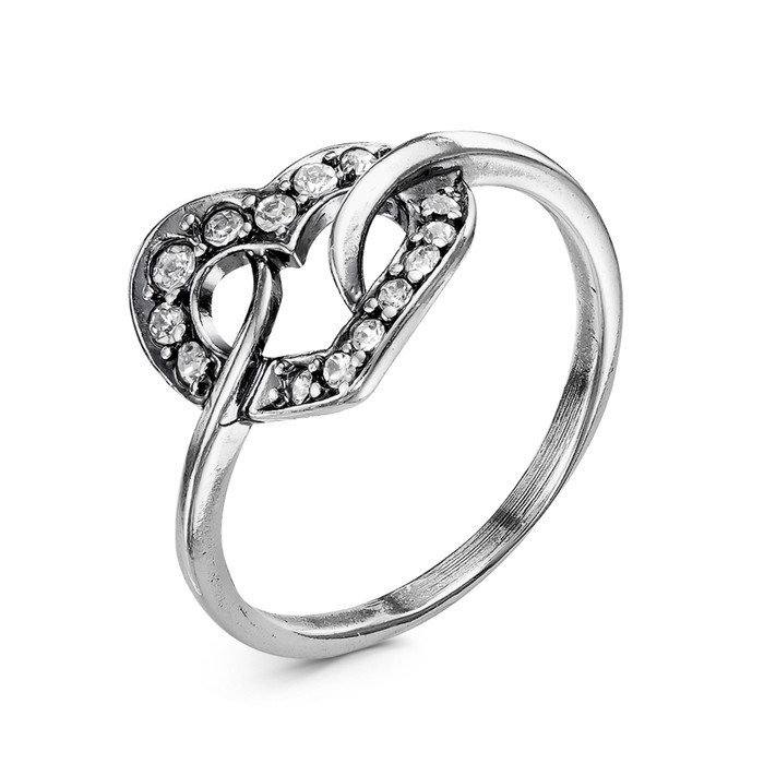 Кольцо "Сердце", посеребрение с оксидированием, 17 размер