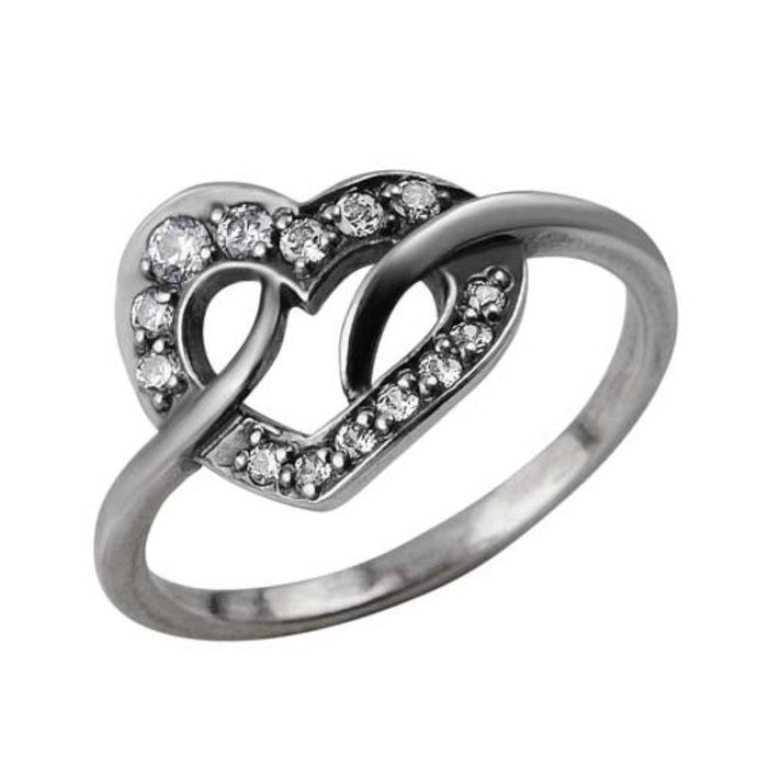 Кольцо "Сердце", посеребрение с оксидированием, 18 размер