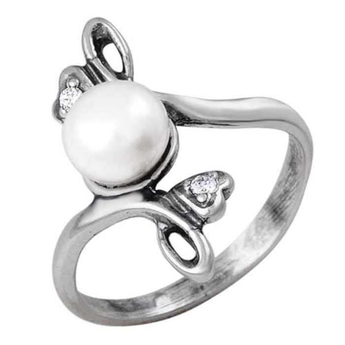 Кольцо "Жемчужинка", посеребрение с оксидированием, 17 размер