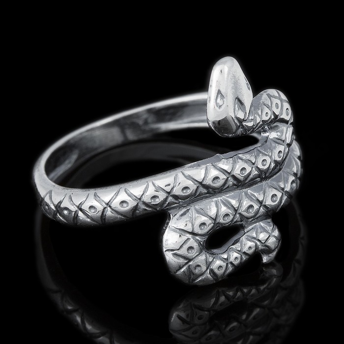 Кольцо "Змея", посеребрение с оксидированием, 16 размер