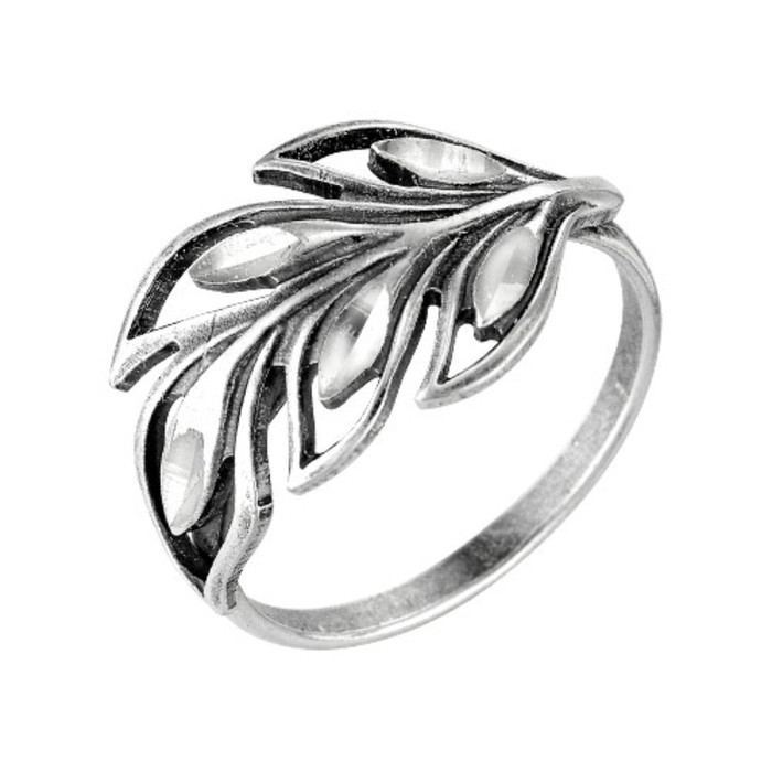 Кольцо "Перо", посеребрение с оксидированием, 19 размер