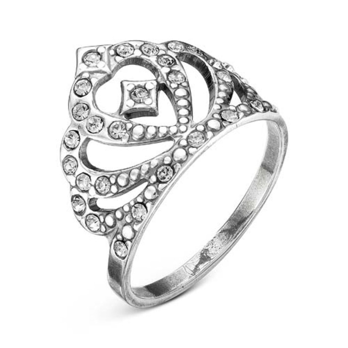 Кольцо "Корона" высокая, посеребрение с оксидированием, 17.5 размер