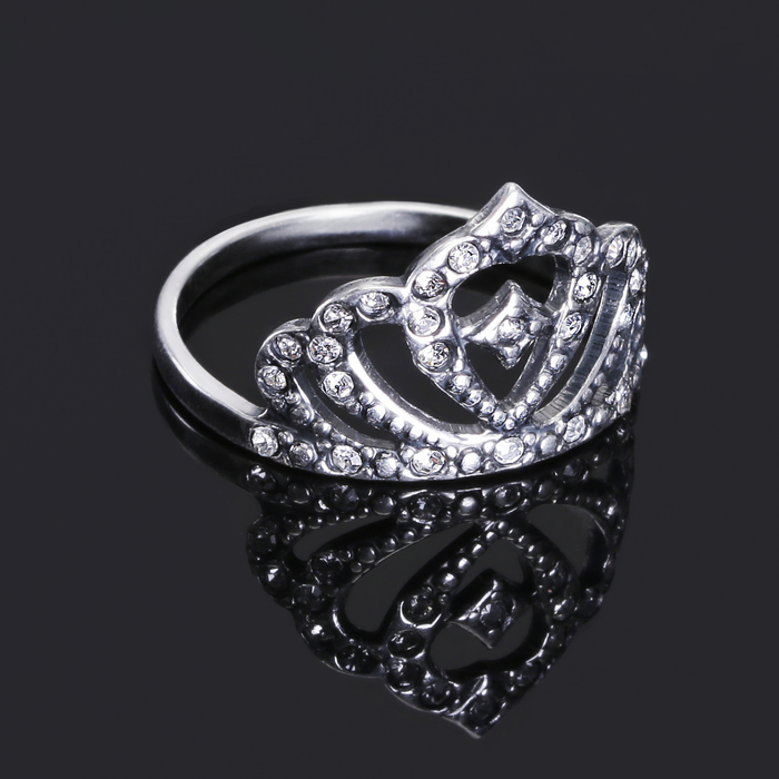 Кольцо "Корона" высокая, посеребрение с оксидированием, 17 размер