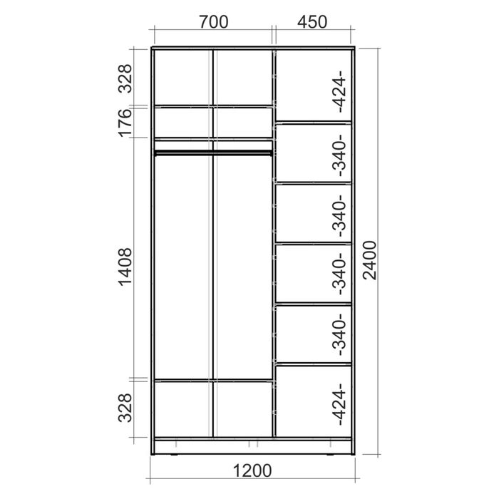 Шкаф Купе Хит 2400х1200х620 Дуб девонширский