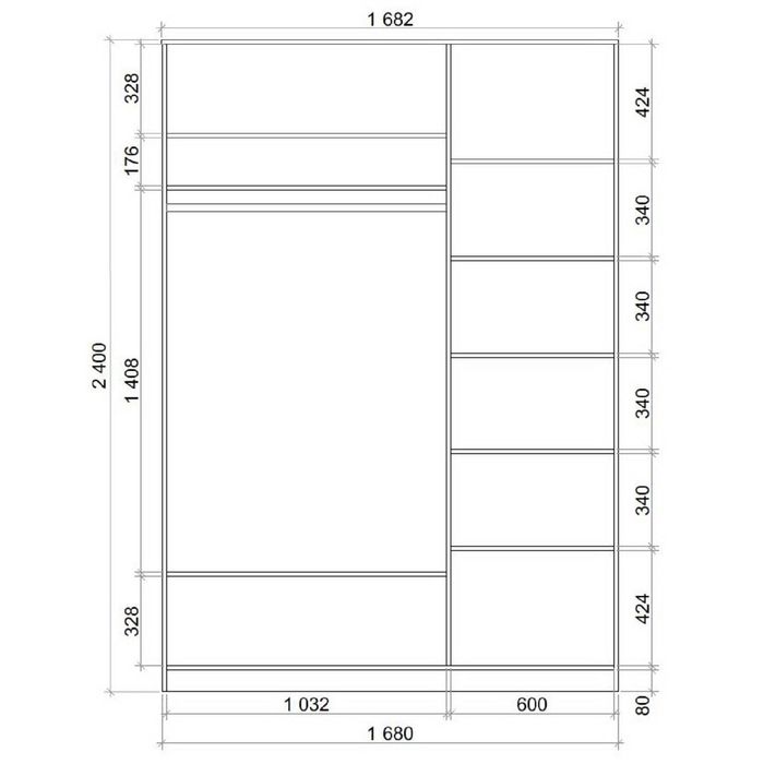 Шкаф-Купе Хит 2400х1682х620 Ясень шимо светлый