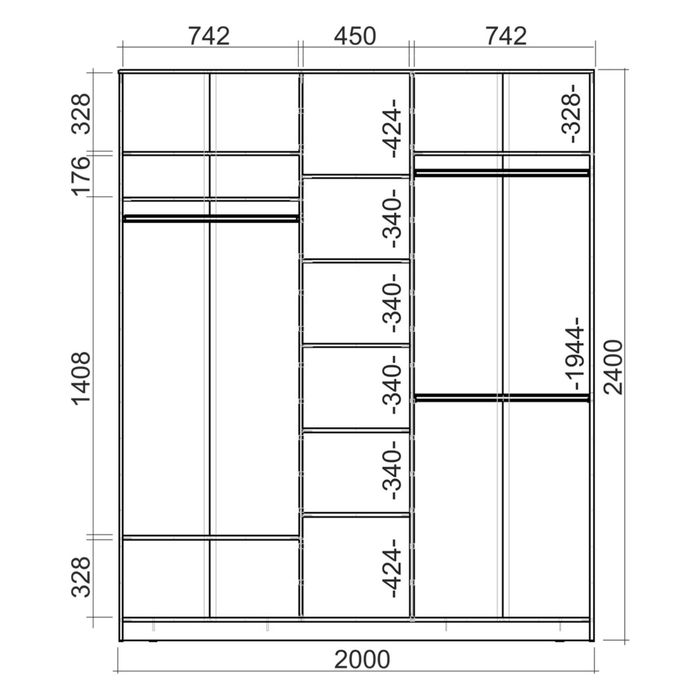 Шкаф-купе Хит-24-20-151, 2400х2000х620 Ясень шимо темный