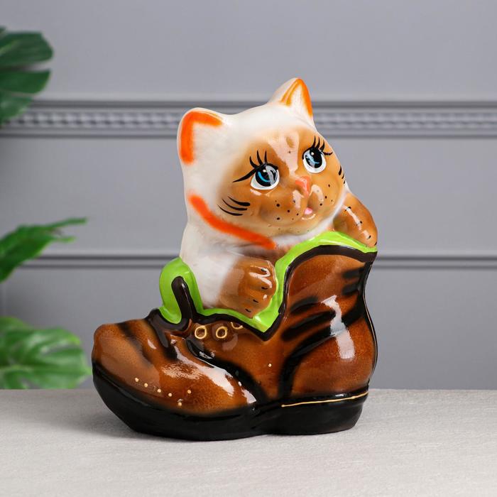 Копилка "Кот в ботинке", разноцветная, глазурь, керамика, 28 см, микс