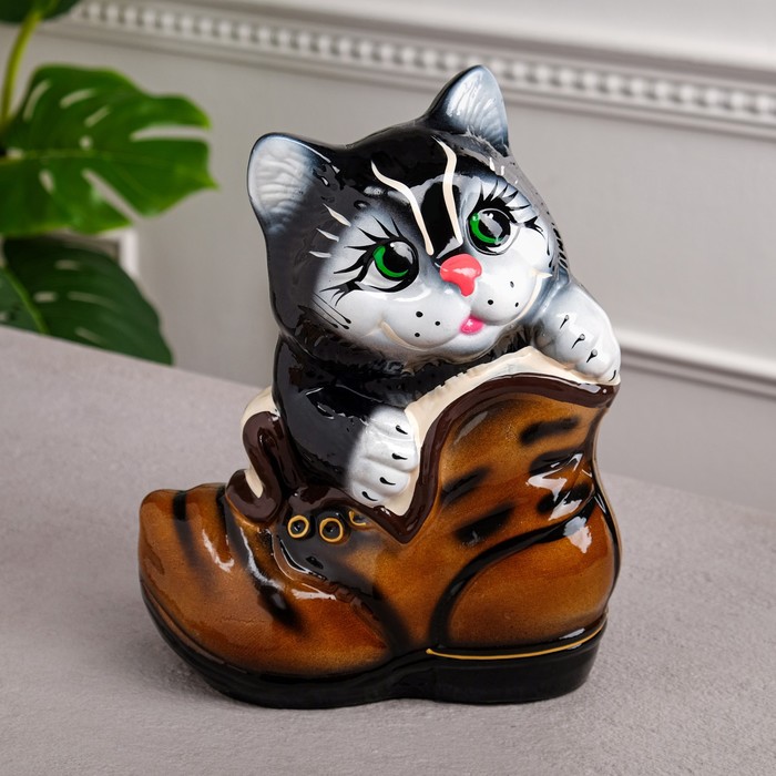 Копилка "Кот в ботинке", покрытие глазурь, разноцветная, 28 см, микс