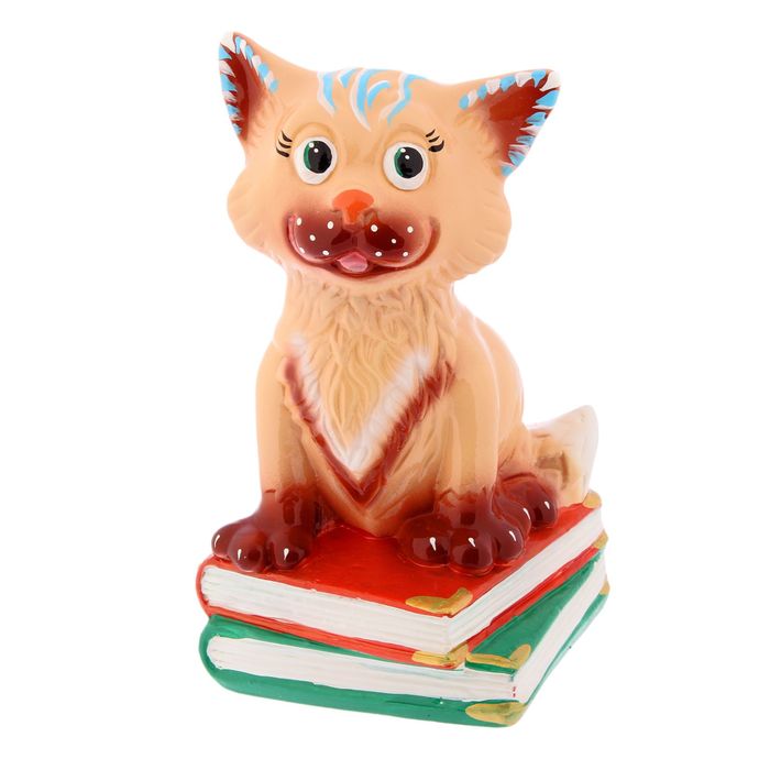 Копилка "Котёнок на книге" глянец, бежевая