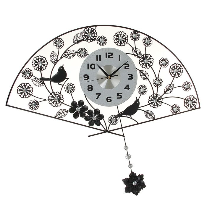 Часы настенные, серия Ажур «Веер с птичкой», с маятником, 72х73 см