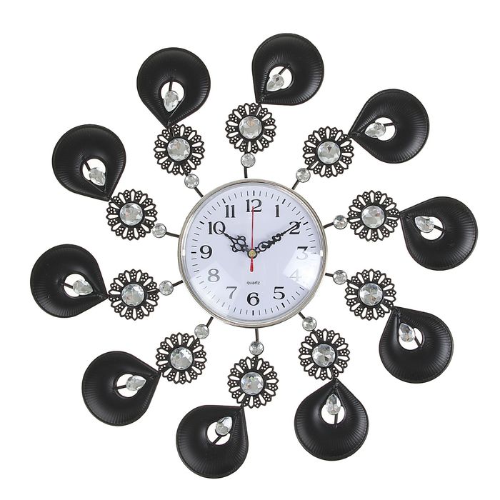Часы настенные, серия Ажур, круглые, обрамление-цветы и чёрные капли, d=36 см