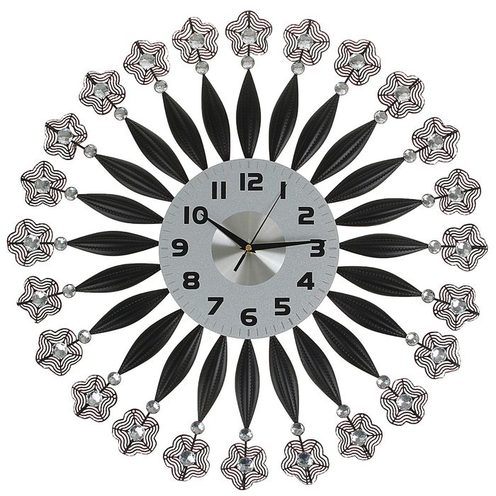 Часы настенные, серия Ажур, круглые, обрамление-вытянутые листья и цветы, d=59 см