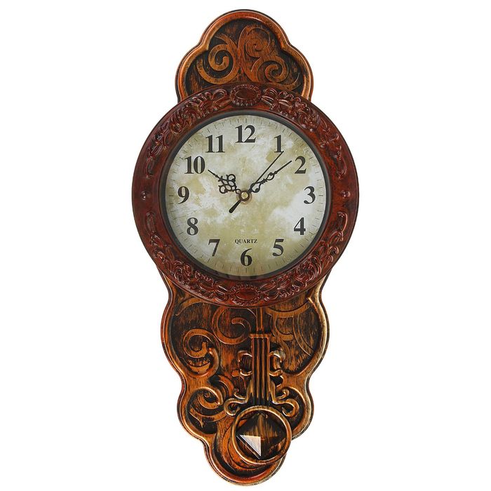 Часы настенные, серия Элея, на накладке, ажур с накладкой, маятник-декор, медные, 20х43 см